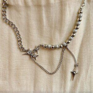 y2k crystal orb pearl star pendant necklace